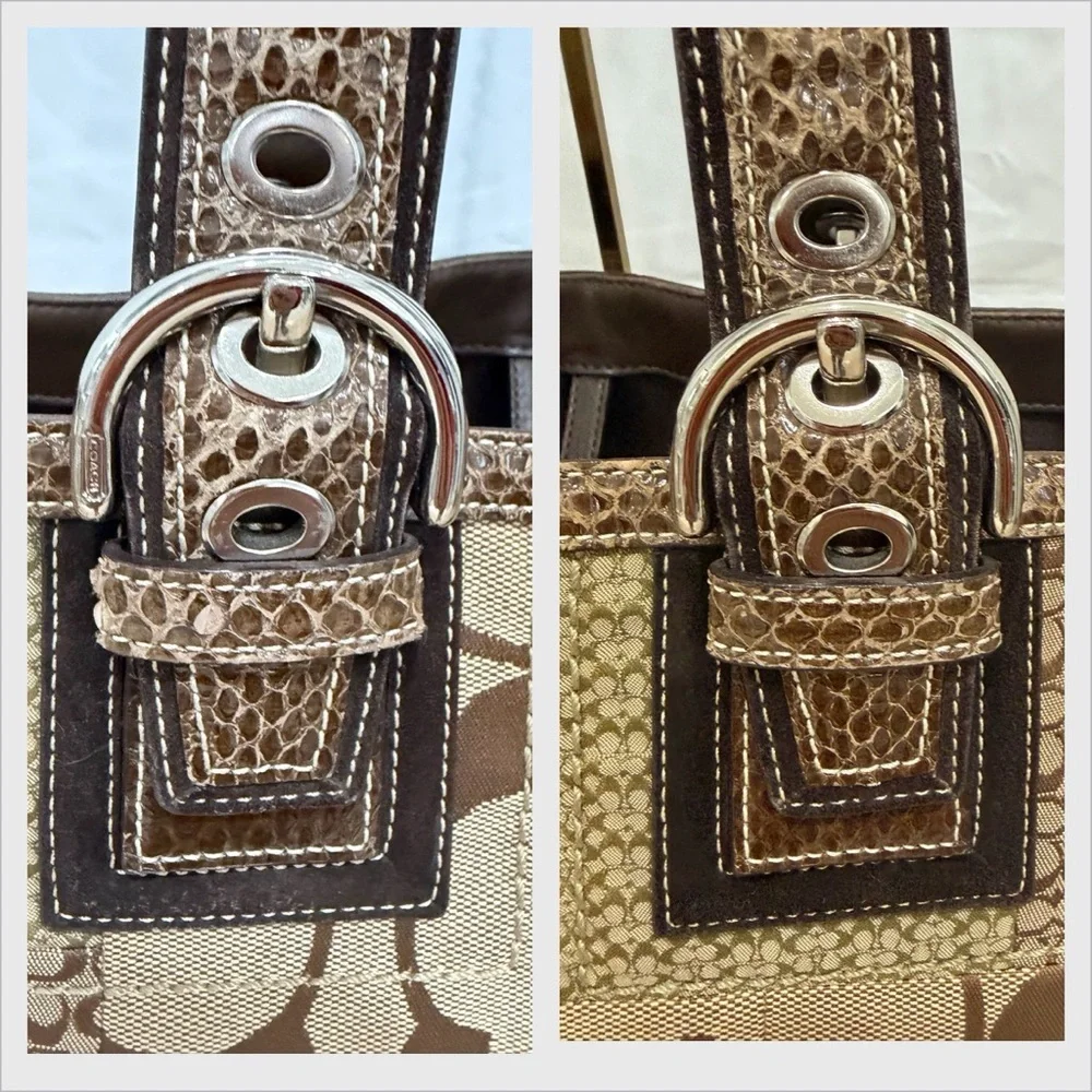 Coach Vintage Patchwork Signature Tote with Python Handles Rare Designer - Picture 6 of 15